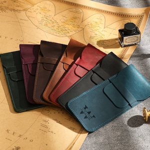Personalized Leather Pen Holder, Engraved Pencil Bag, Handmade Leather Pen Pouch, Leather Pencil Holder, Pen Case, Pen Sleeve, Pen Holder