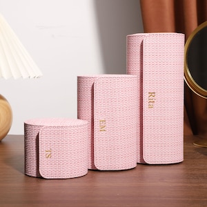 Rotolo porta orologi in pelle con motivo intrecciato personalizzato, custodia per orologi da donna, scatola porta orologi da viaggio, custodia per 3 orologi, regalo per lei, regalo per la festa della mamma
