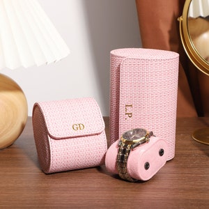 Scatola porta orologi da viaggio, porta orologi in pelle con motivo intrecciato personalizzato, custodia per orologi da donna, custodia per 3 orologi, regalo per lei, regalo per la festa della mamma