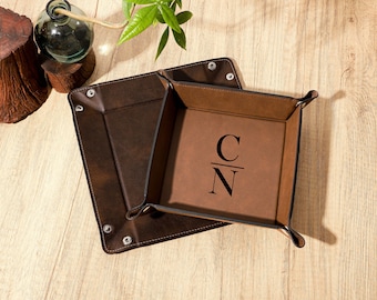 Engraved Leather Tray, Personalized Leather valet tray, Custom Catchall Tray, Gift for Him, Valet Tray Gift for Groom, Father's Day gift