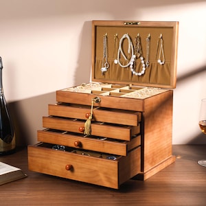 Wooden Jewelry Box Large Capacity 2 Tier Walnut Jewelry Case