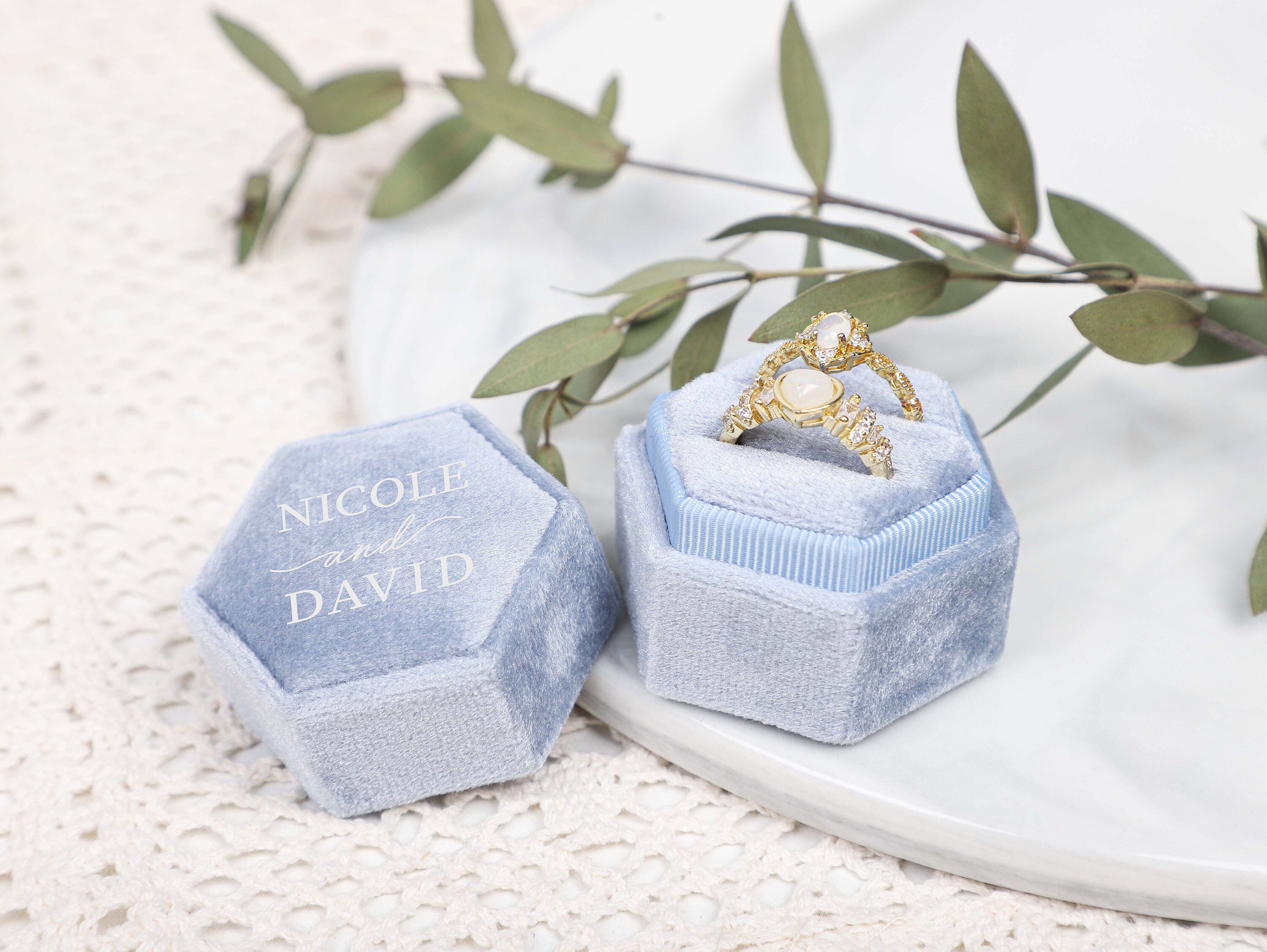 Custom Wedding Ring Box, 12 Colors Personalized Hexagon Velvet Ring Box ...