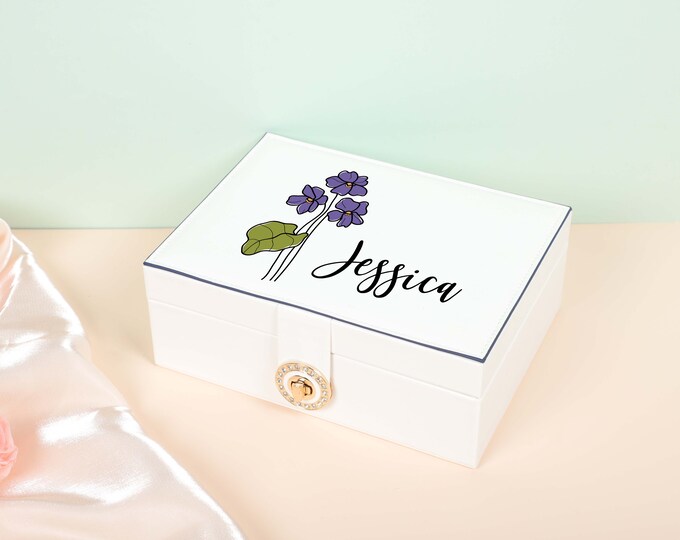 Custom Birth Flower Jewelry Box, Bridal Party Gift, Personalized Travel Jewelry Case, Birth Month Flower Gift,Jewelry Organizer,Gift for Her