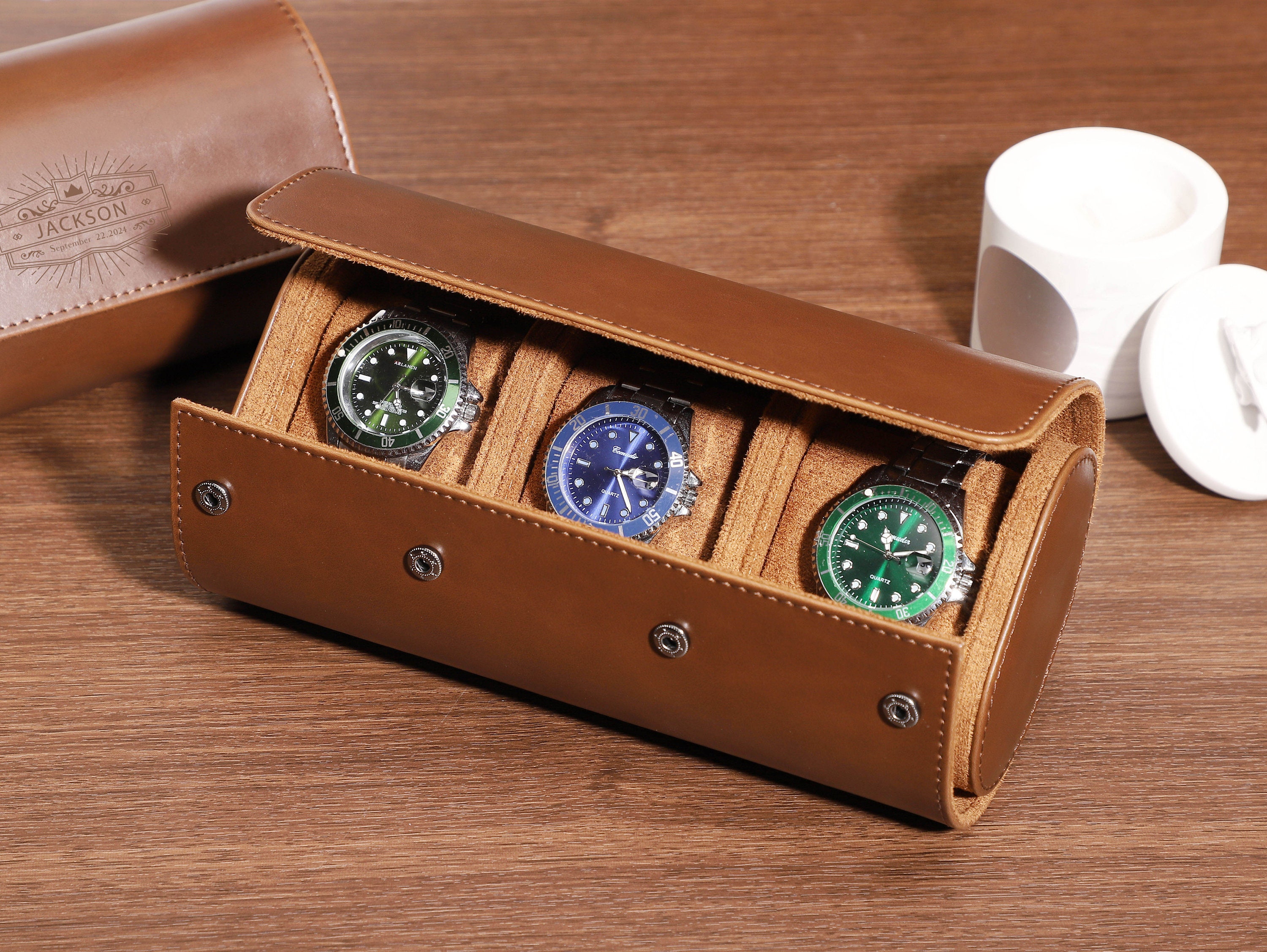 LANDICI Portagioie per orologi da uomo e donna, a 2 strati, 6 scomparti, in pelle PU, con parte superiore in vetro, grande espositore per gioielli, per occhiali da sole, collane, orecchini, anelli