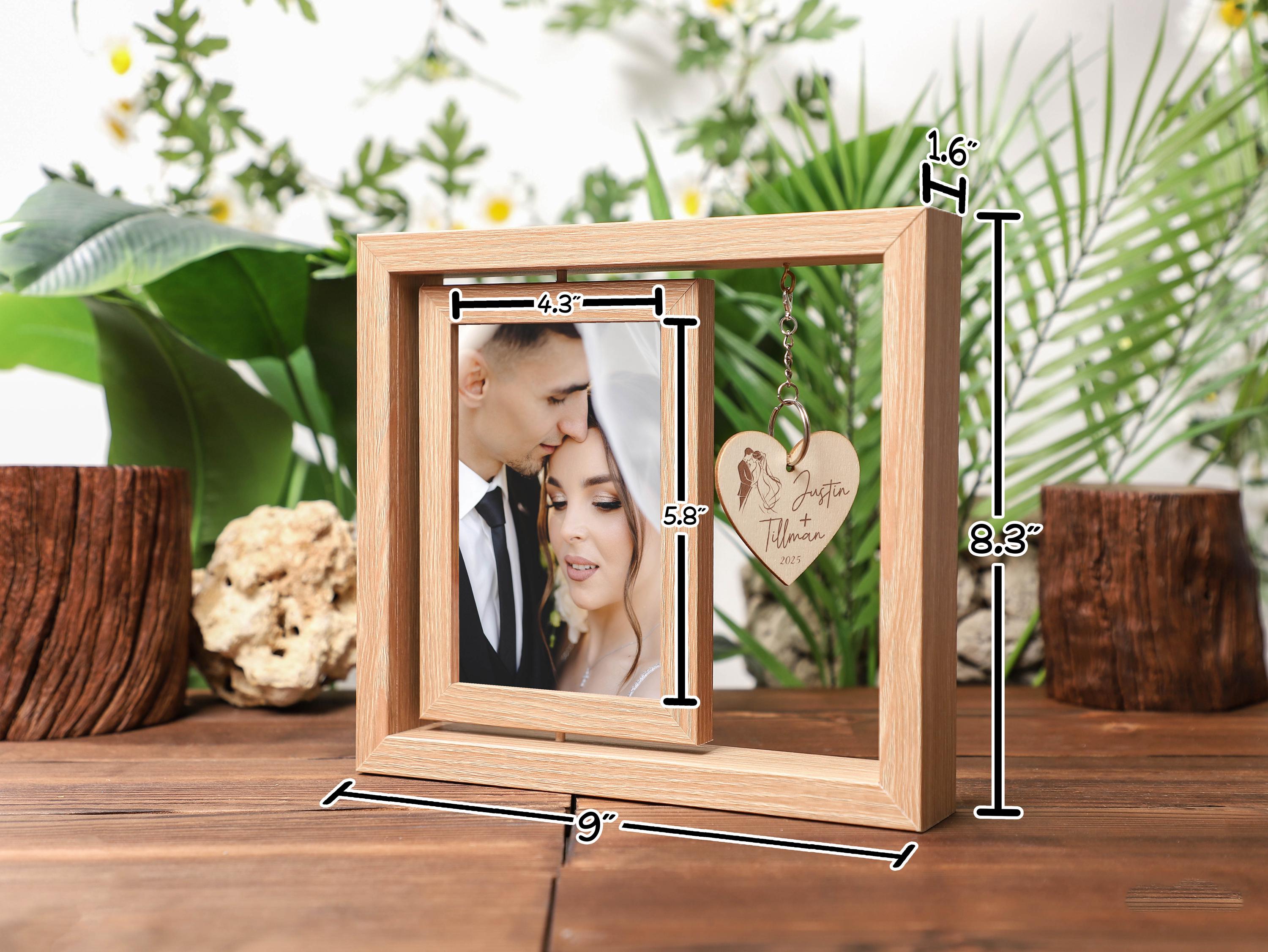 Rotating Floating Frame Personalized Photo Frame, Rotating Floating Wooden Double Photo Frame ...