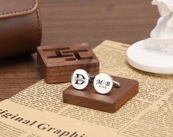 Personalized Cufflinks, Engraved Cufflinks, Groomsmen Gifts, Metal Cuff Links With Wooden Box, Bachelor Party Gift For Husband, Gift For Him