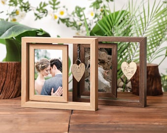 Personalized photo frame, Rotating Floating Wooden Double Photo Frame, Engagement Photo Frame, Double Sided Photo Frames, Wedding Gift