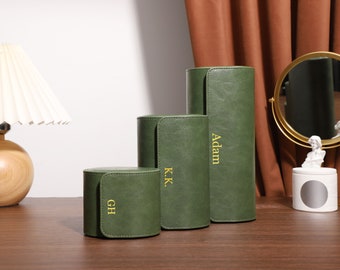 Custom PU Leather Watch Case for Men, Army Green Watch Roll, Travel Watch Box, Watch Case for 3 Watches, Watch Case, Gift For Him,Groom Gift
