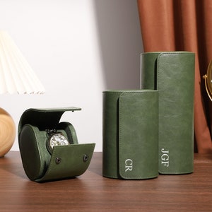 Custodia per orologio in pelle PU personalizzata per uomo, rotolo per orologio verde militare, scatola per orologio da viaggio, custodia per orologio per 3 orologi, custodia per orologio, regalo per lui, regalo per lo sposo