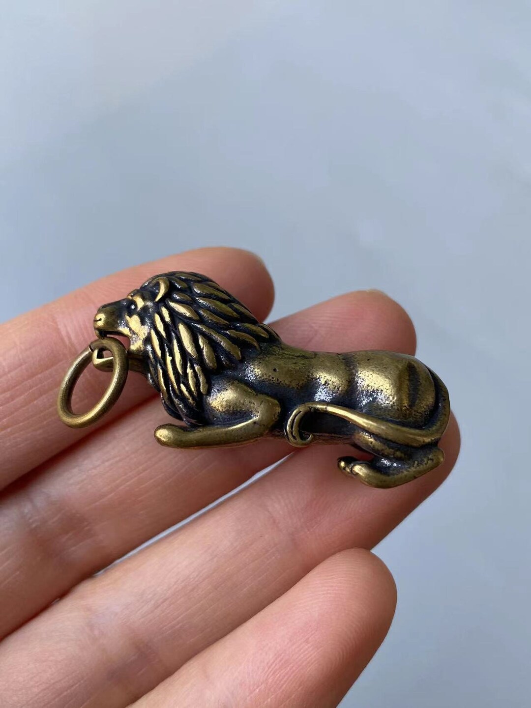2 Pieces Pure Copper Lion Sculpture Handmade Pendant Necklace Craft Etsy