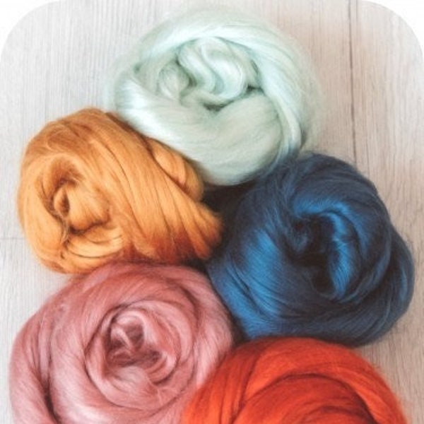 Wool roving for felting, silk roving, spinning silk, fiber, viscose, viscose silk, Tops weight: about 20g - 0,7 oz