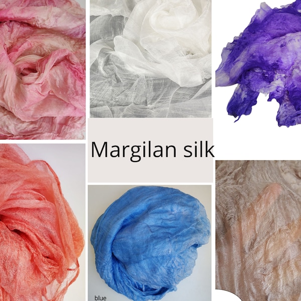 Natural silk, pure silk, 100 silk fabric, white silk, Margilan silk, Silk for nuno felting, Silk Nuno felting fabric, 1 m= 39 in