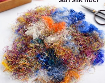 Sari silk, nuno felting, wool batt, sari silk fibe,  silk  1 oz ~28 g