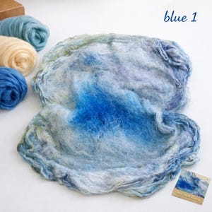 Mulberry Silk Squares for Felting, Silk Roving (10 g / 0,35 oz) blue 1