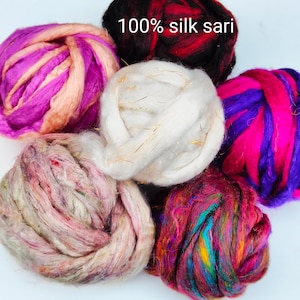 Sari silk, recycled sari silk, silk roving ribbon, specialty fiber, silk fiber, sari silk roving, silk sari ribbon, sari 14 g or 1\2 oz