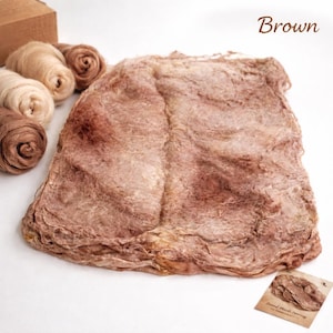 Mulberry Silk Squares for Felting, Silk Roving (10 g / 0,35 oz) Brown