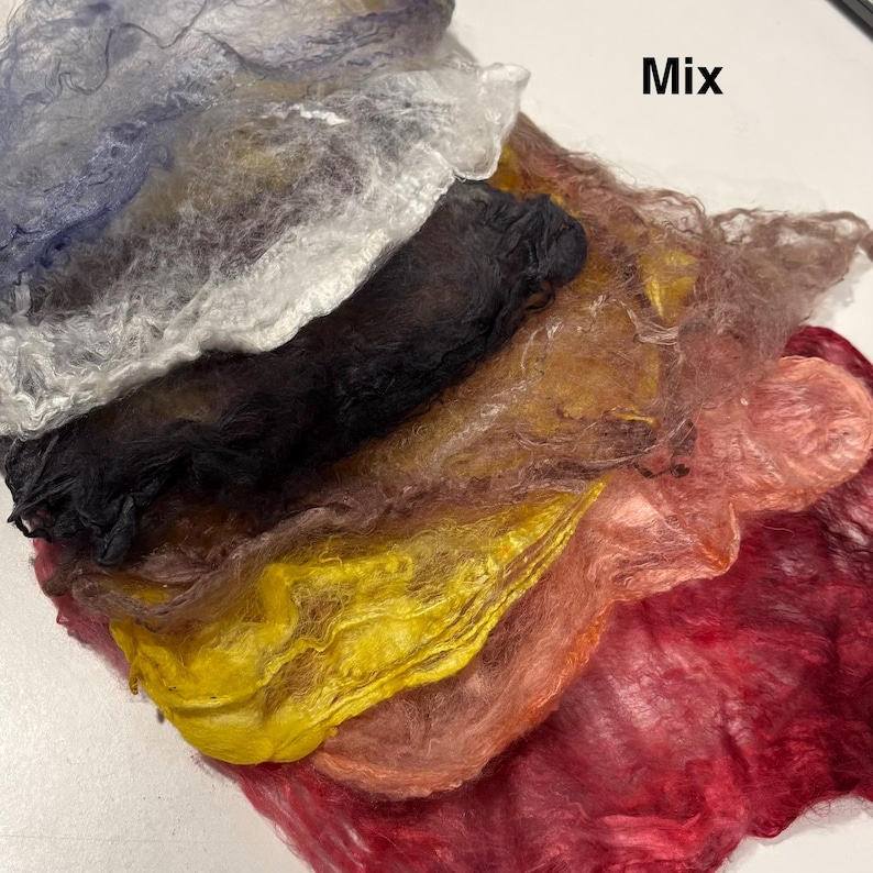 Mulberry Silk Squares for Felting, Silk Roving (10 g / 0,35 oz) mix