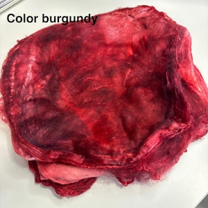 Mulberry Silk Squares for Felting, Silk Roving (10 g / 0,35 oz) BURGUNDY