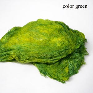 Mulberry Silk Squares for Felting, Silk Roving (10 g / 0,35 oz) Green