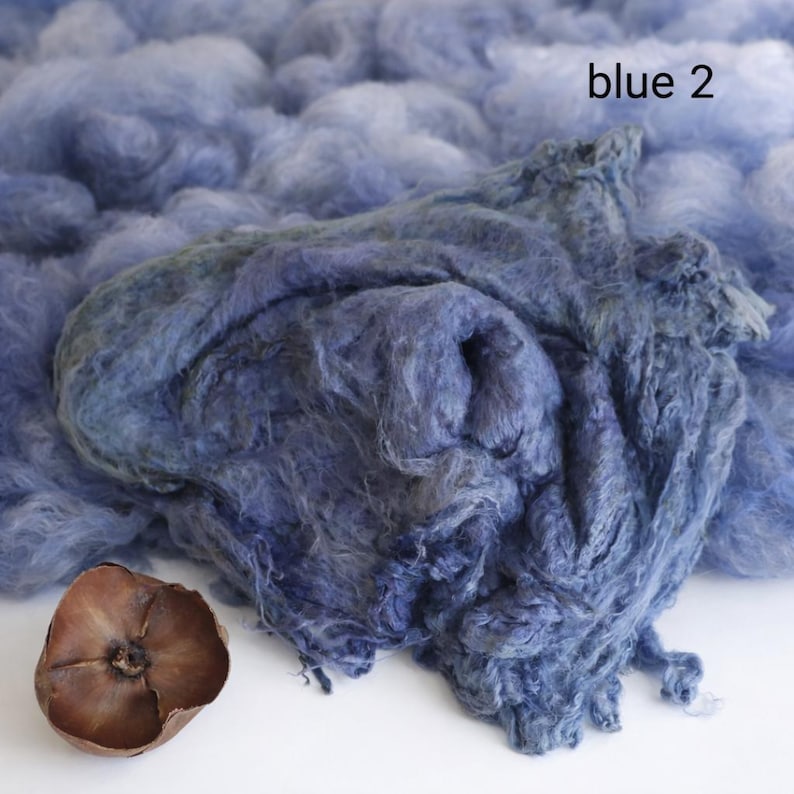 Mulberry Silk Squares for Felting, Silk Roving (10 g / 0,35 oz) blue 2