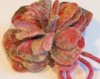 Handmade Merino Wool Flower Scarf Necklace, Wearable Art