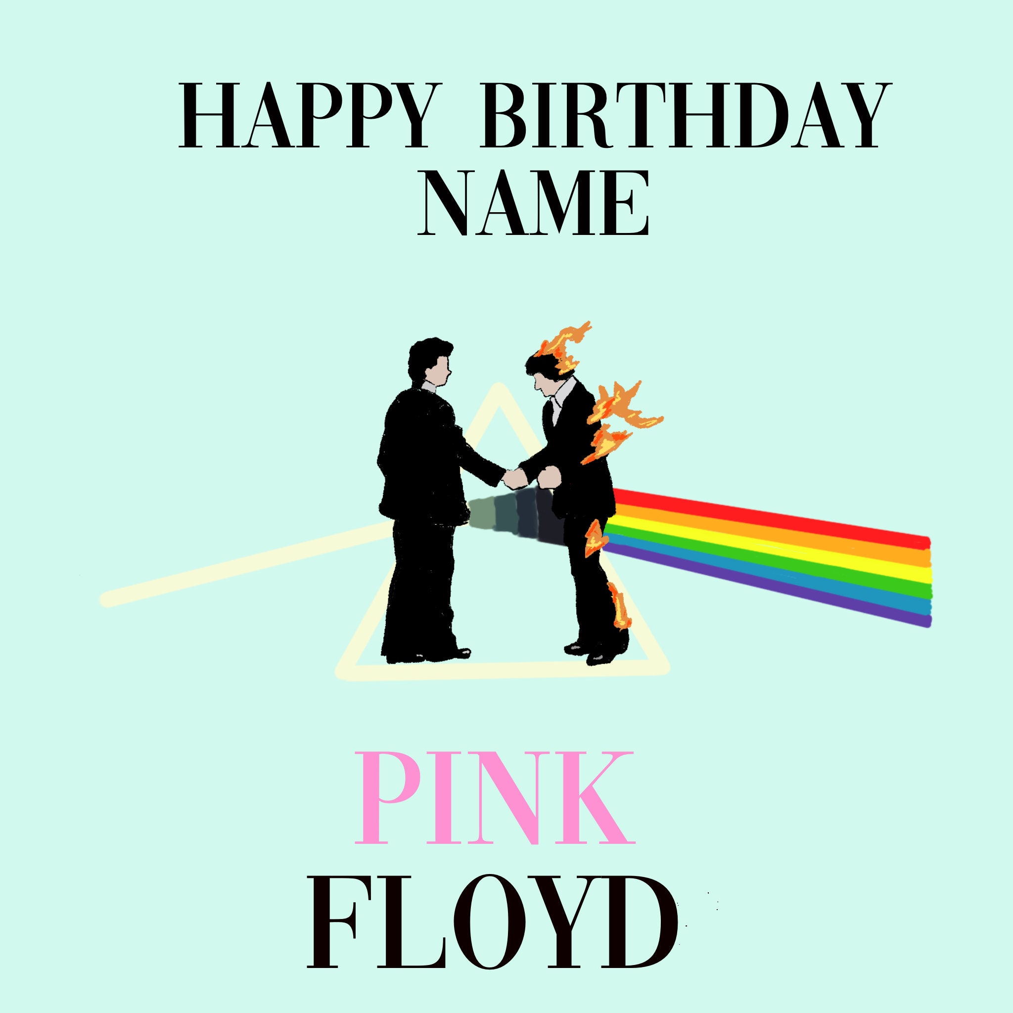 Personalised Pink Floyd Wish you were here dark side of the moon birthday or any occasion card