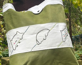Canvas bag cat embroidered shoulder crossbody bag
