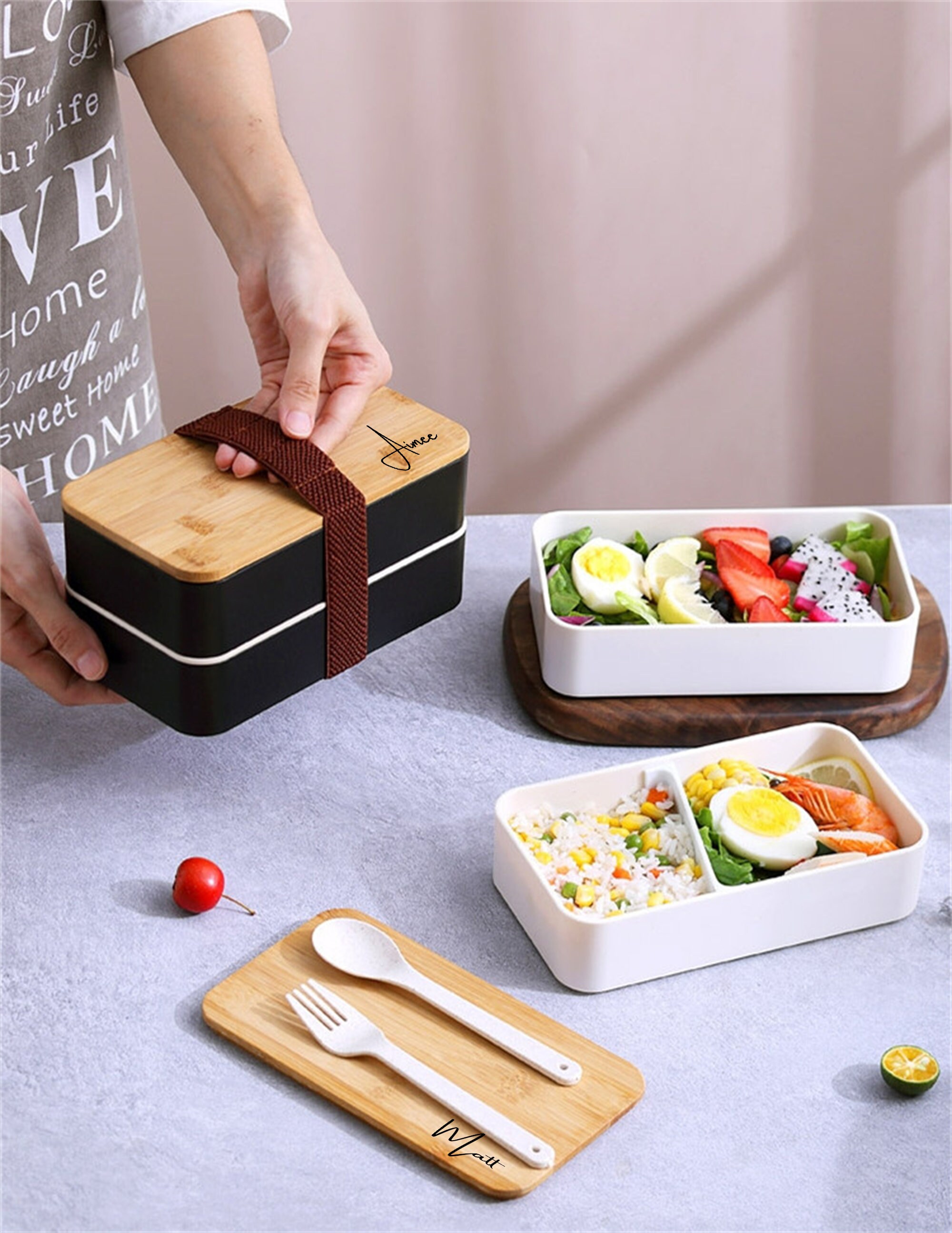 Evjurcn Bento Adults Kids Lunch Box, Iteryn Stackable Bento Box, 3-in-1 Compartment - Wheat Straw, Leakproof Eco-Friendly Bento Lunch Box Meal Prep