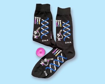 Scientist, biologist DNA socks with personalised (personalized) wrap. Gift for birthdays or for any occasion.