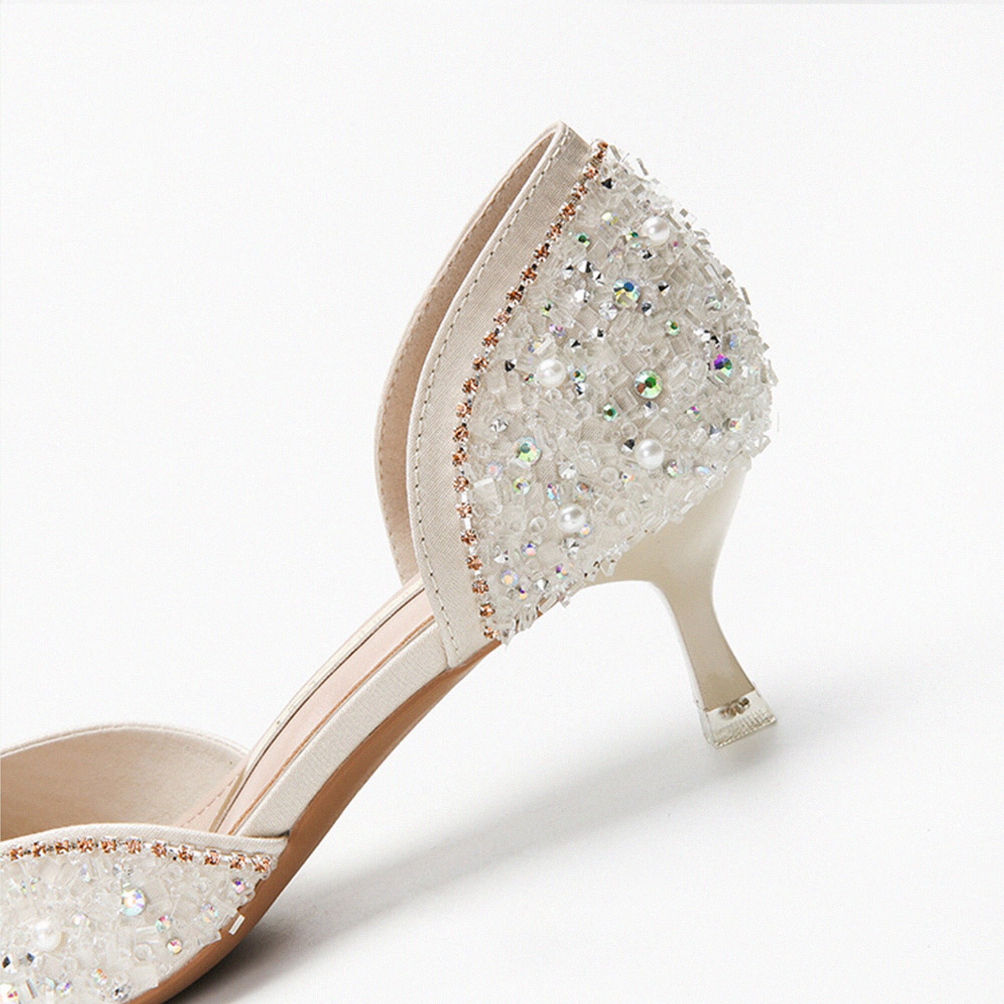 Glitter Wedding Heels Champagne Bridal Shoes Bridal Low - Etsy
