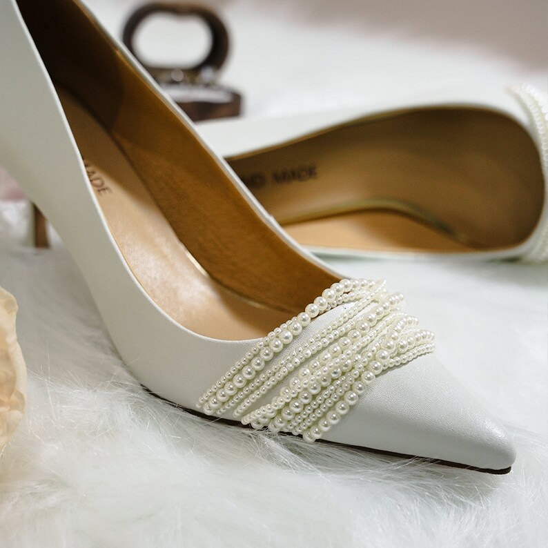 Pearl Wedding Heels Beaded Heels for Bride Wedding White - Etsy