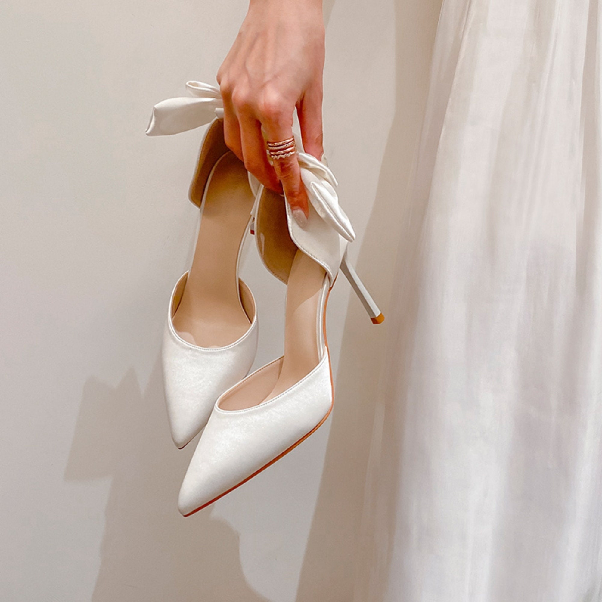 Bridal Shoes Heeled Shoes Wedding Shoes Beige Satin Bias 