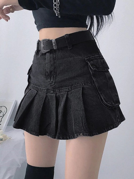 BLACK GOTHIC SKIRT Denim Mini Skirt Black Pleated Skirt - Etsy
