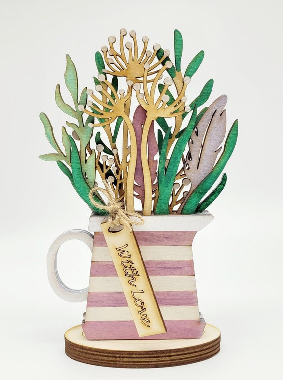 Jug of Flowers Home Decor Bunch of Flowers Wooden Flowers Etsy