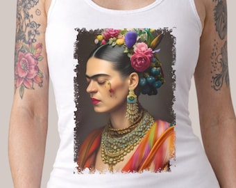 Boho Shirt, Biobaumwoll Tank Top, Portrait Shirt mit floraler Stärke & ikonischer Ausstrahlung,