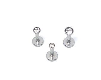16G Internally Threaded Silver Round Flat back stud Conch Cartilage Helix Tragus stud Labret Piercing