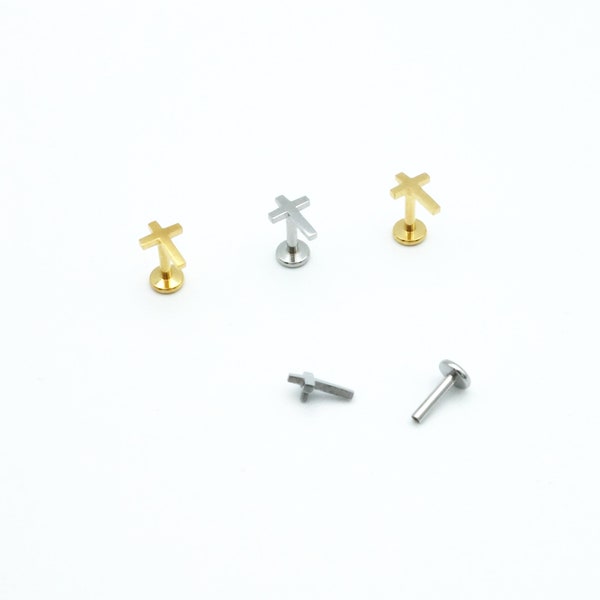16g 18g Surgical Steel Tiny Cross Cartilage Flat Back Labret Internally Threaded Helix stud Conch Stud Tragus Ear Piercing