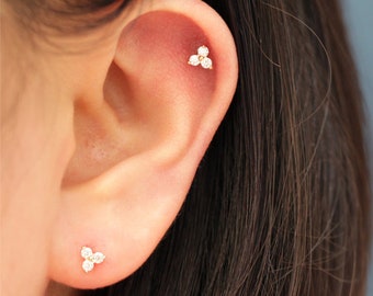 16g Mini Flower Gem Flower Bar Stud Internally Threaded Ear Cartilage Helix Tragus Labret Flat Back Piercing