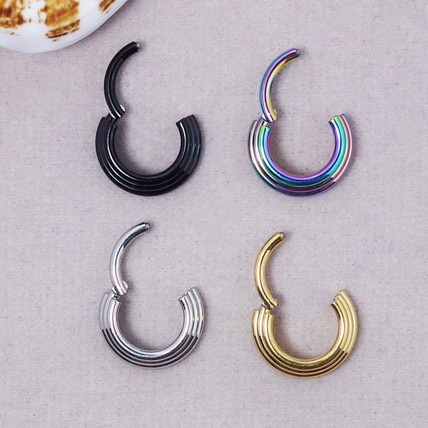 16g Triple Stack Hinged Clicker Septum Nose Ring Segment Helix Ear Piercing