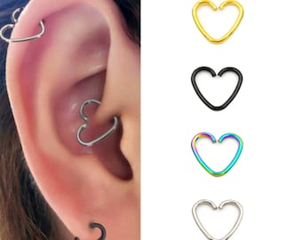 2pcs 20g Love Heart Daith Helix Cartilage Tragus Septum Hoop Ring Earring Ear Piercing