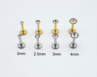 16G 2-4mm Gold Silver Internally Threaded Flat back stud  Cartilage ear Piercing Helix Tragus stud Labret