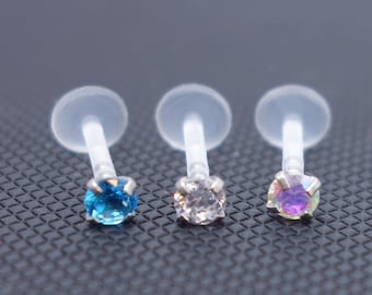 16G Bioplast Clear Rainbow Lip Stud Acrylic Flexible Bio Flex Push-in Monore Labret Ear Cartilage Tragus Piercing