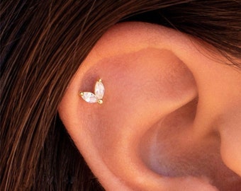 18g 16g Mini Heart Gem Zircon Bar Stud Internally Threaded Ear Cartilage Helix Tragus Labret Flat Back Piercing