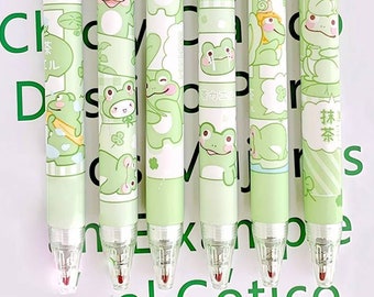 2Pcs Cute Cartoon Frog Pen Cute Neutral Pen Kawaii Kitsch 0.5mm black gel ink clicker pen School Supplies Office Stationery Pen duo