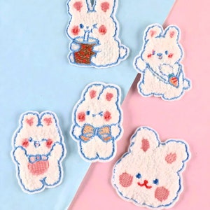 Cartoon Rabbit Iron-on Patch, Cute Bunny Badge, Embroidered Bunny Motif, Animal Applique, Kawaii Iron On Embroidery, DIY Patch, Kawaii Patch