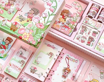 Kit de 112 carnets de notes pour enfants, joli cadeau pour enfants, carnet de notes kawaii, ensemble de scrapbooking, cadeau d'anniversaire fantaisie, cadeaux pour filles, boîte de créations kawaii