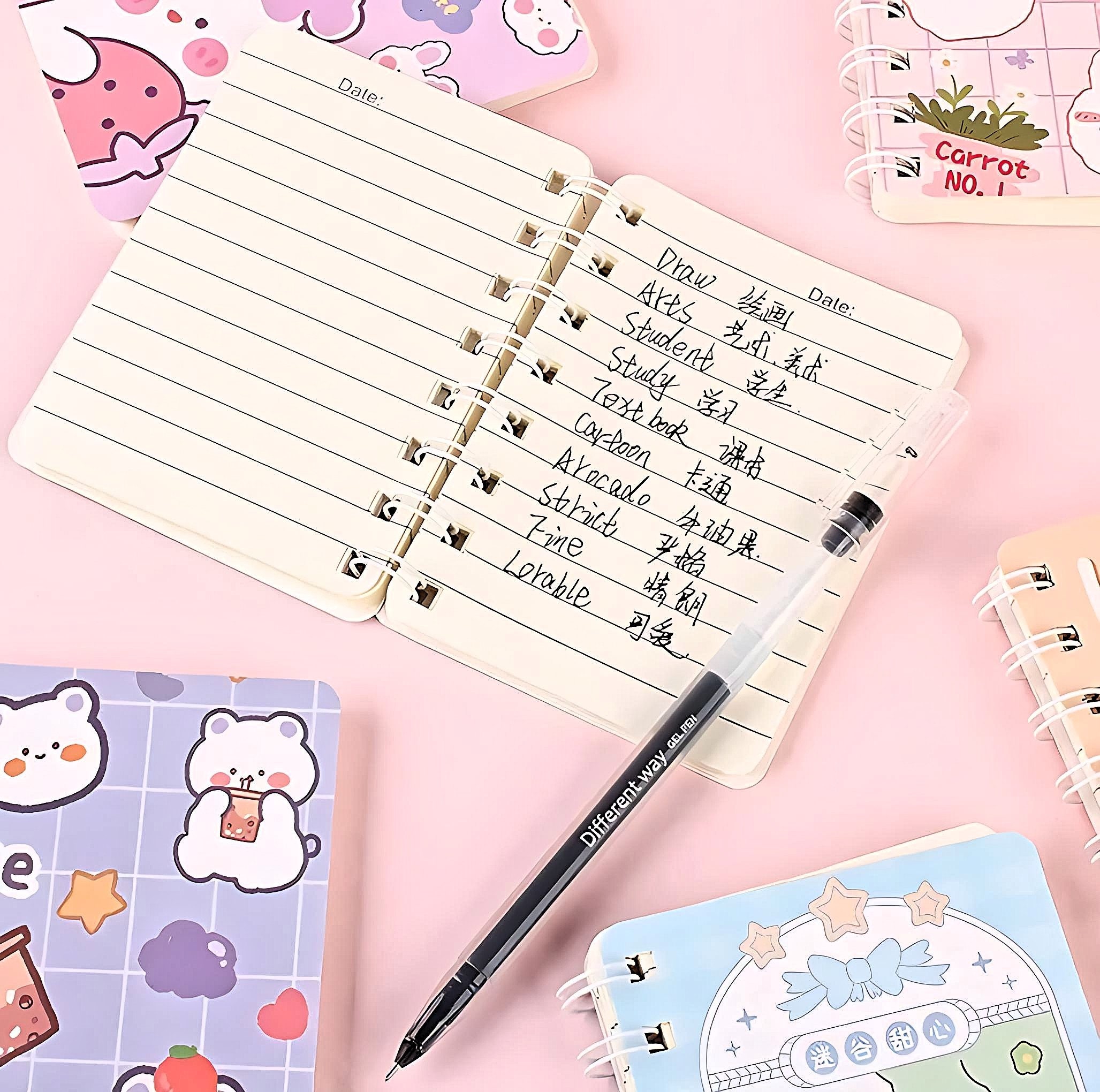 Cute Bear Bunny Cat Kawaii Notebook Stationery Gift Kitty Cat Stationary  Lined Ruled Paper Notebook Small Book Gift Journal Mini Spiral 