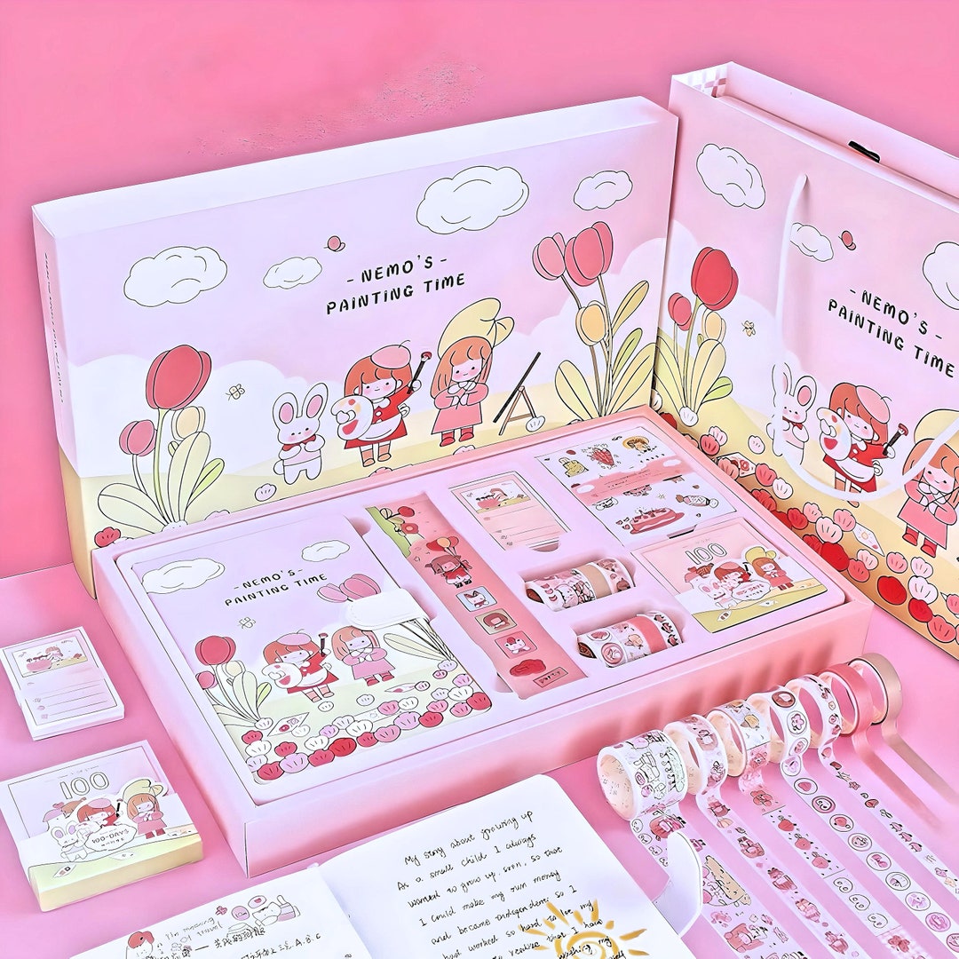 187 Pcs Cute Gift Box Journal Kit With Notebook Kawaii Etsy
