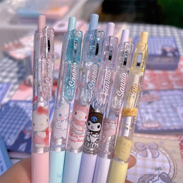 Set of 6 Cute Gel Pens | Kawaii Stationary Set| Cute School Supplies| Cute Stationary| Japanese Korean Stationery| Kuromi Cinnamoroll Pen