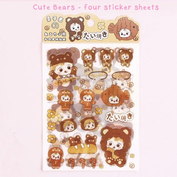 Cute Kawaii Stickers, Cute Sticker Sheets, Yellow Stickers, Pink Stickers,  Green Stickers, Sticker Sheet Set, Journal Sticker, Girl Stickers 